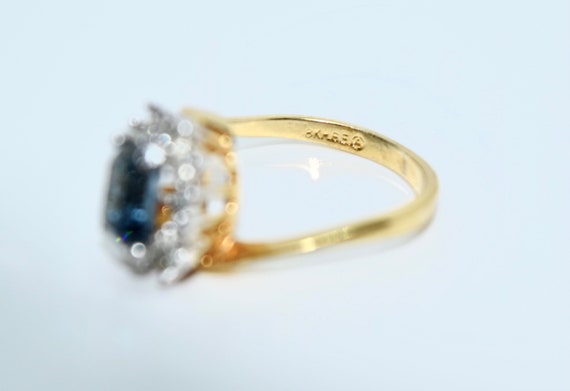 Blue sapphire emerald cut diamond cluster 8k yell… - image 6