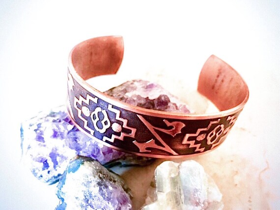 Solid Etched Cooper Southwestern Style Cuff Brace… - image 2