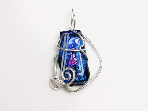 Handcrafted Sterling Silver Blue / Purple Glass P… - image 1