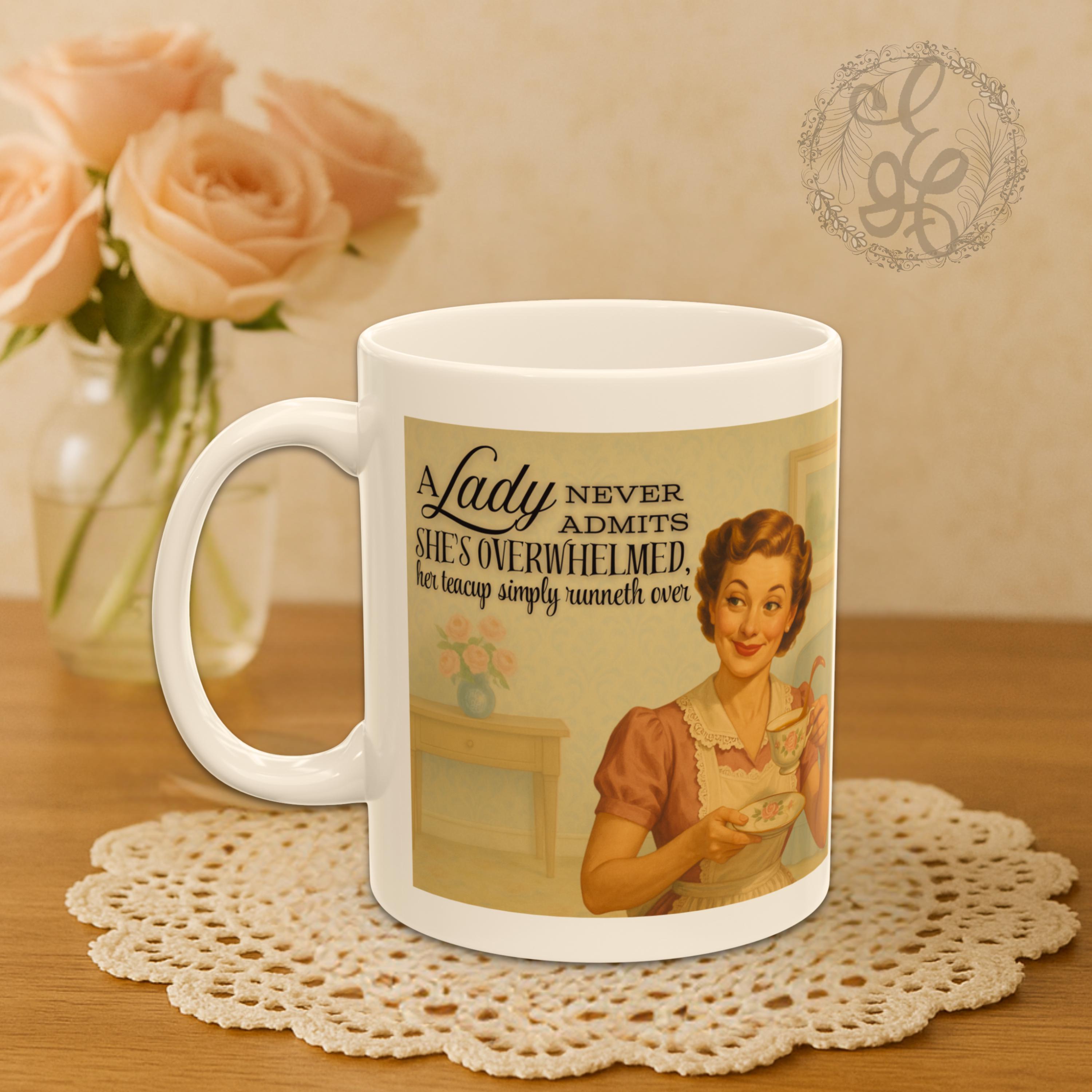 Free Shipping- Wholesome Retro Ceramic Mug, Vintage Woman Homemaker Humor Gift, Cheeky Saying, Funny Coffee Cup, 11oz, Sarcastic Quote Mug