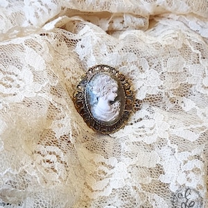 Handcrafted Antique Brass Cameo Brooch – Vintage Style Distressed Pin for Coats, Hats, or Scarves – Victorian Inspired Gift for Her