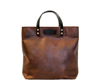 Full Grain Leather Grocery Tote - Handcrafted Shopping Bag | Hardmill