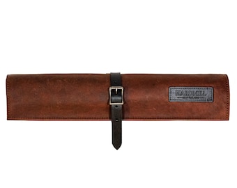 Full Grain Leather Compact Knife Roll - 4-Slot Chef Case | Hardmill