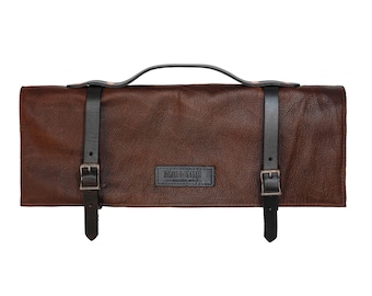 Full Grain Leather Knife Roll - Professional 10-Slot Chef Bag | Hardmill