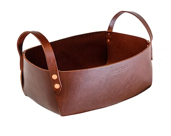 Full Grain Leather Basket - Home Office & Living Room Organizer | Hardmill