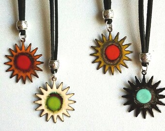 celestial jewelry hippie jewelry beachy earrings Copper enameled black and white sun earrings enameled earrings black and white jewelry