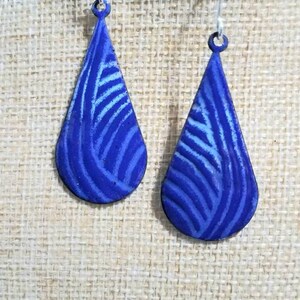 Boho Blue and turquoise copper enameled earrings, copper earrings, blue enamel earrings, hippie earrings, blue jewelry, sgraffito, geometric