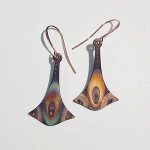 Flame painted copper earrings, copper jewelry, flame colored copper, southwest jewelry, hypoallergenic