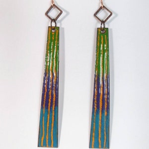 Colorful Copper Enameled Trapezoid Earrings, Lightweight, Hypoallergenic