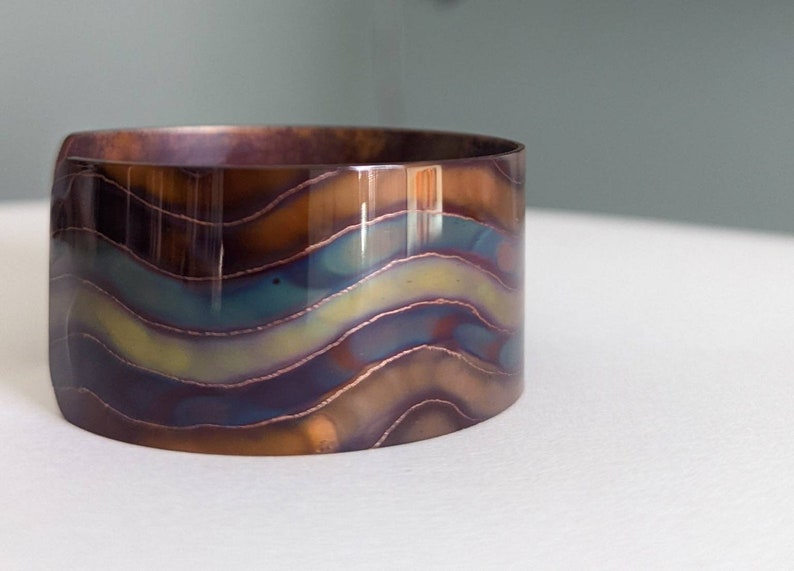 Flame Painted Copper Bracelet, copper cuff, southwest, copper, colorful copper cuff, bracelet, copper bangle, one of a kind, 7th anniversary image 3