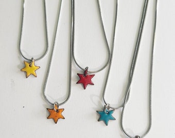 Tiny enameled star necklace, star necklace, enameled  necklace, hippie necklace, boho jewelry, copper star, layering necklace