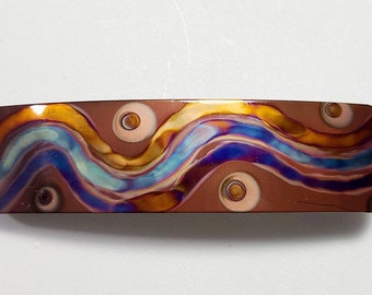 Flame painted copper barrette, hair accessory, beautiful barrette, 4 inch barrette,  7th anniversary gift, french barrette, southwest