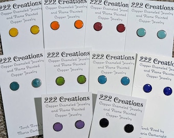 Copper Enameled Dot Stud Earrings, Surgical Steel Post