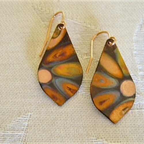 Flame Painted Copper Oval Earrings Etsy