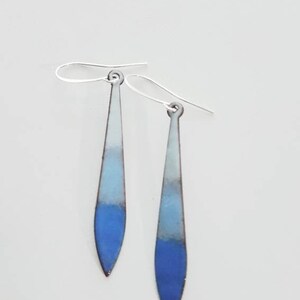 Blue copper enameled drop earrings, long earrings, blue jewelry, enamel earrings, colorful jewelry, boho earrings, enamel earring