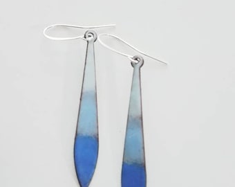 Blue copper enameled drop earrings, long earrings, blue jewelry, enamel earrings, colorful jewelry, boho earrings, enamel earring