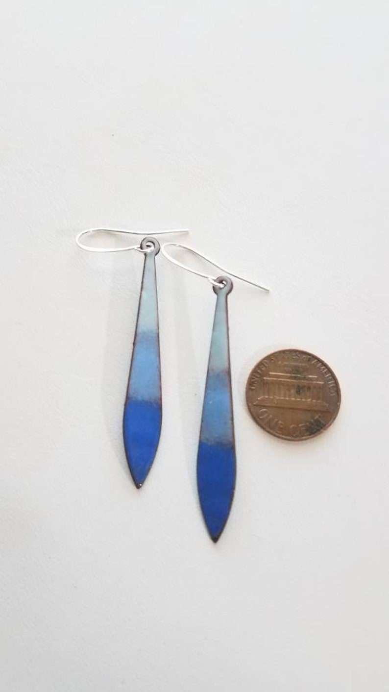 Blue Copper Enameled Drop Earrings Long Earrings Blue Etsy