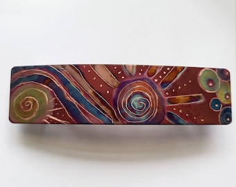 Flame painted copper barrette, copper barrette, french barrette, southwest, copper, large barrette,  one of a kind hair accessory, whimsical