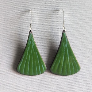 Emerald green and turquoise copper enamel earring,  sgraffito enamel, enamel  earrings, copper enamel earrings, boho earrings, copper
