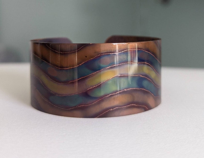 Flame Painted Copper Bracelet, copper cuff, southwest, copper, colorful copper cuff, bracelet, copper bangle, one of a kind, 7th anniversary image 1