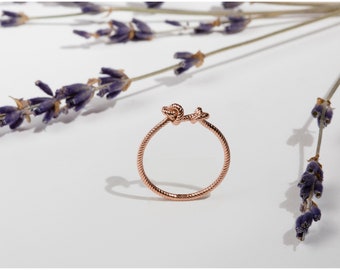 Dainty 14K Rose Gold Knot Ring: Twisted Wire Minimalist Design