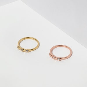 Delicate Three Stone Rose Gold Ring, Zircon Stacking Band, Gold-Filled Silver, solid gold 9K & 14K image 10