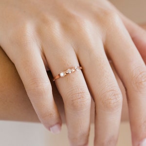 Delicate Three Stone Rose Gold Ring, Zircon Stacking Band, Gold-Filled Silver, solid gold 9K & 14K image 6