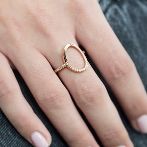 Open oval ring with zircon 14k rose gold plated Dainty ring Decemeber birthstone image 5