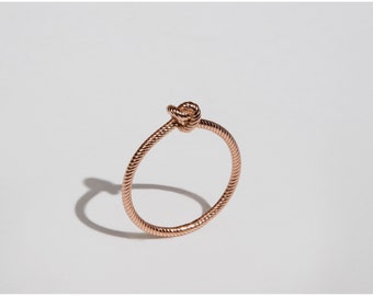 14K Rose Gold Single Knot Ring: Twisted Wire Boho Ring