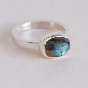 Freeform labradorite silver stackable ring Thin minimalist ring image 3