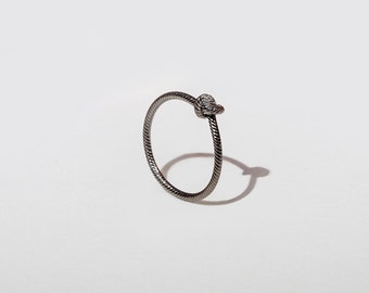 Oxidized single knot ring, abstract twisted wire ring, black rhodium plated silver ring