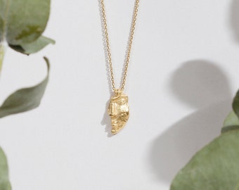 Gold egyptian face fragment pendant, layering ethnic necklace, gold filled silver, solid gold 9K 14K