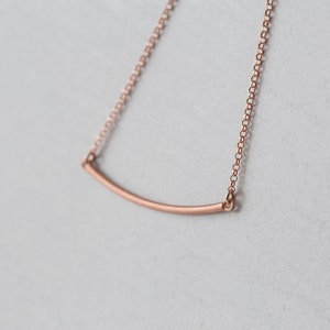 Minimal curved bar pendant, rose gold layering necklace, gold plated silver image 2