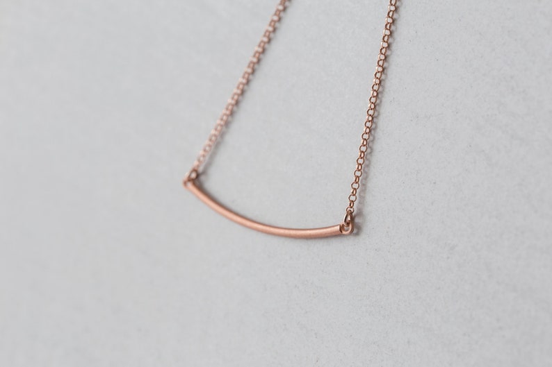 Minimal curved bar pendant, rose gold layering necklace, gold plated silver image 2