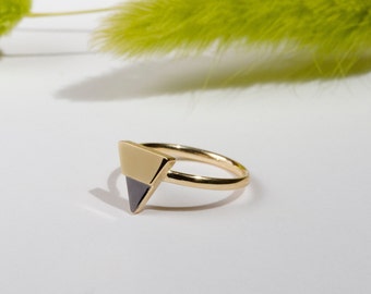 Gold Geometric Triangle Ring, Black Rhodium Filled, Delicate Stacking Ring, Gold-Filled Silver Jewelry