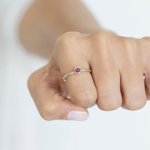 Pink tourmaline stackable ring, October birthstone, sterling silver image 1