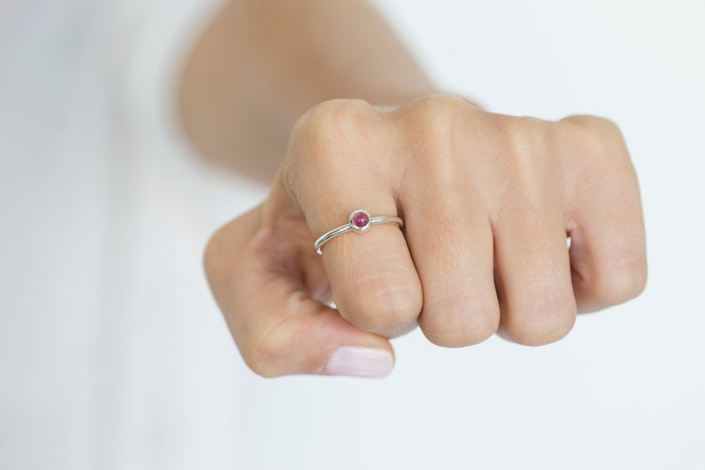 Pink tourmaline stackable ring, October birthstone, sterling silver image 1