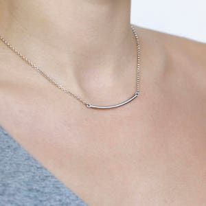 Simple silver bar pendant, layering necklace image 4