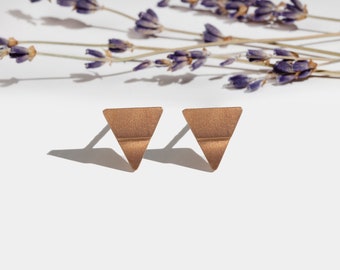Rose Gold Triangle Stud Earrings, Gold Plated Silver, Thin Everyday Studs, Simple Geometric Earrings
