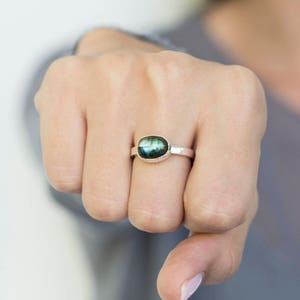 Freeform labradorite silver stackable ring Thin minimalist ring image 1