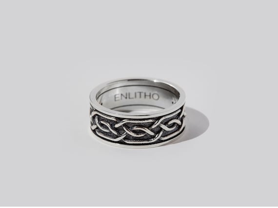 Anillo De Bodas Celta De Plata Maciza Para Mujer Y Hombre, Con Nudo Celta Y Bordes De Plata Martillada, Estilo Vintage Según La Tradición De La Joyería Irlandesa. - España