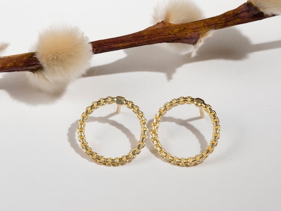 Orecchini a cerchio con maglie in oro, chiusura a cerniera, semplici
