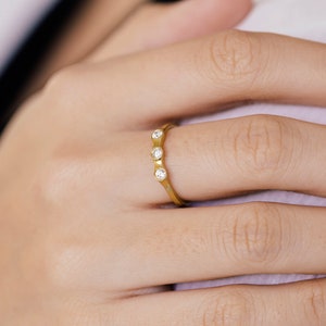 Dainty Zircon Ring: Yellow Gold Filled Silver Thin Stacking Ring