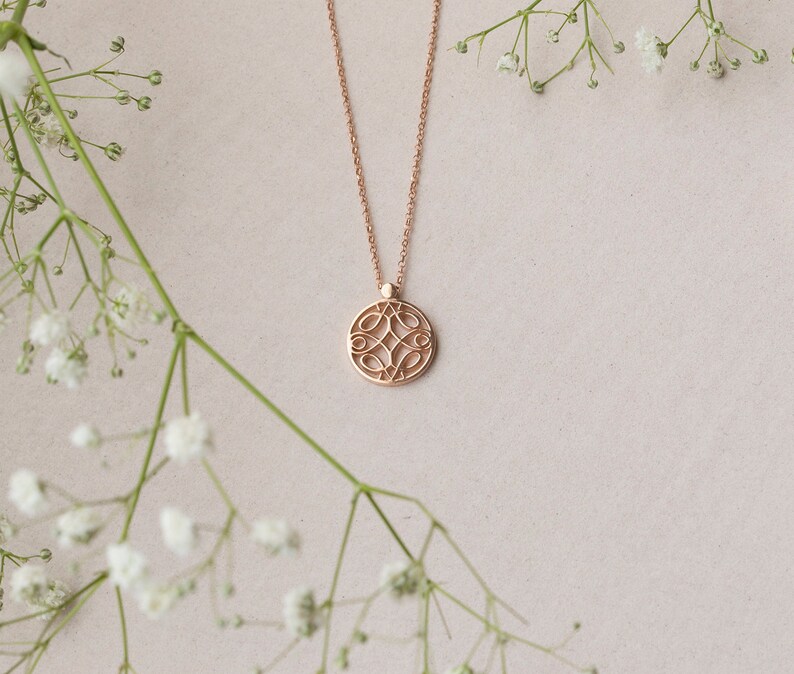 Rose gold plated pendant with symmetric charm, dainty layering pendant, gold filled silver image 4