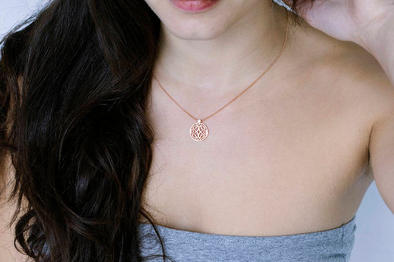 Rose gold plated pendant with symmetric charm, dainty layering pendant, gold filled silver image 2