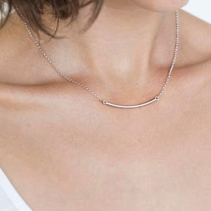 Simple silver bar pendant, layering necklace image 1