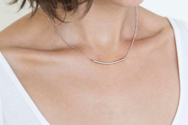 Simple silver bar pendant, layering necklace image 1