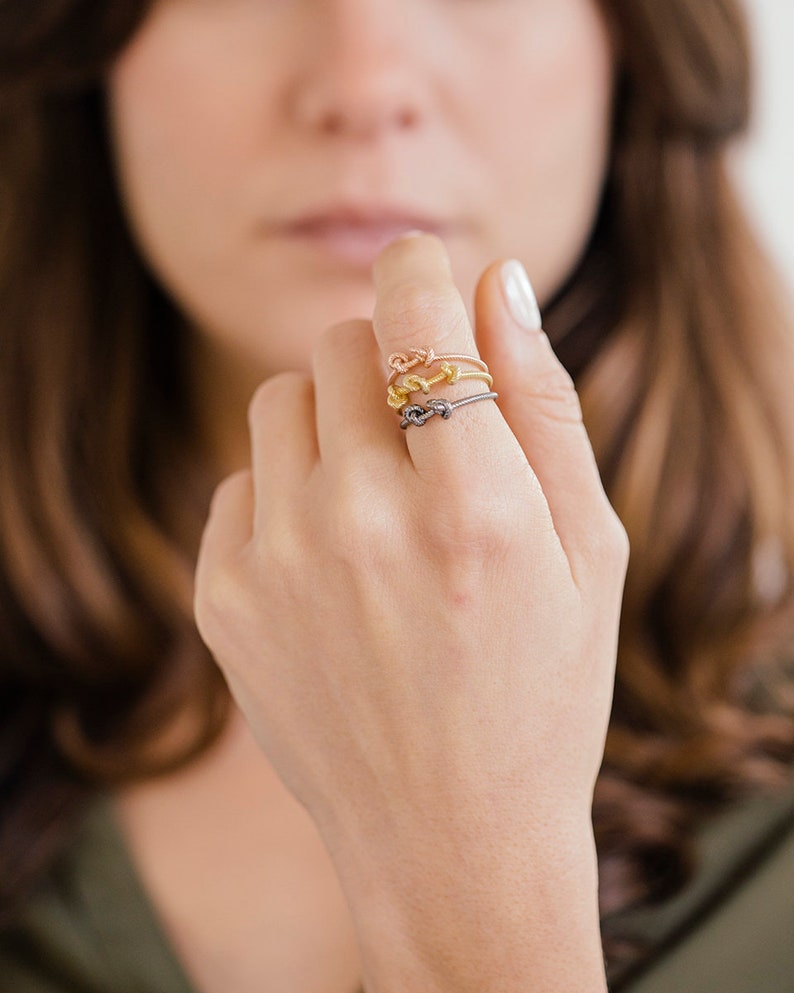 dainty anniversary ring Love knot rose gold rope ring 9K 14K gold gold filled silver