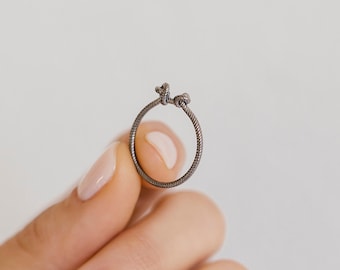 Oxidized Double Knot Ring, Minimalist Twisted Wire Design, Dainty Everyday Ring, Black Plated