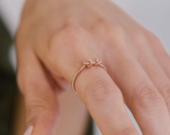 Dainty Rose Gold Knot Ring, Minimalist Twisted Wire Design, Everyday 14K Gold Ring